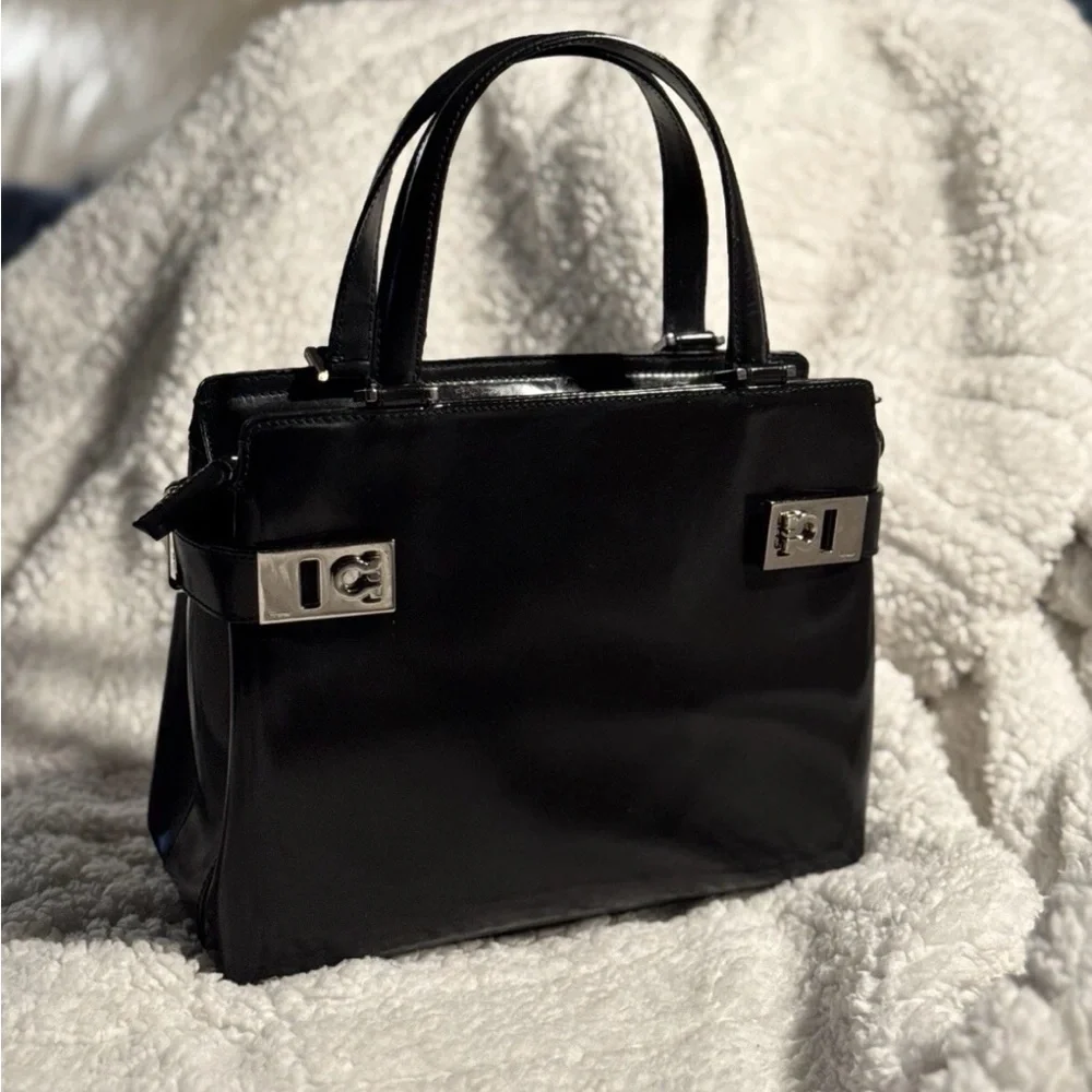 Salvatore Ferragamo Wanda Black Satchel with Silver Accents - Picture 1 of 8